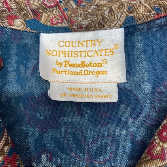 Pendleton VNT Country Sophisticates Floral Blouse W 14 Brown Maroon Blue USA - Picture 3 of 16